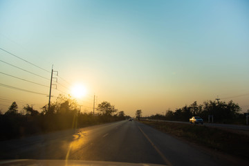 Empty road with sunset time. 