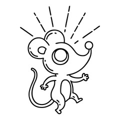 traditional black line work tattoo style mouse character