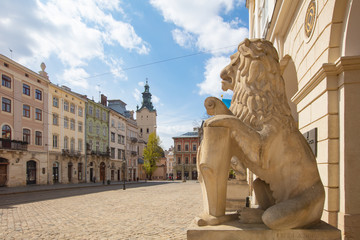 Sculpture of Lion near Lviv City hall, Ukraine