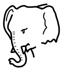 Elephant / cartoon vector and illustration, black and white, hand drawn, sketch style, isolated on white background.