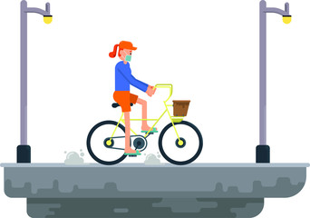 A woman is going to the store with her bike