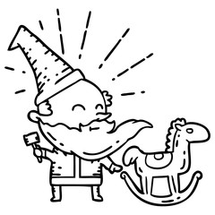 traditional black line work tattoo style santa claus christmas character making toy