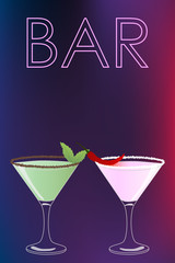 Cocktail party vector invitation poster or banner with colorful drinks