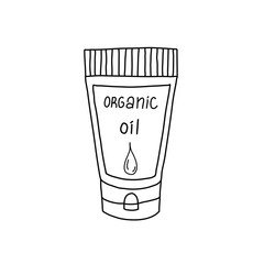 Organic oil for skin and hair. Ecological and organic cosmetics. Vector illustration in the Doodle style.