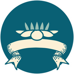 icon with banner of a lily pad flower