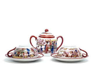 Kitsch Asian Style Tea Set on White Background