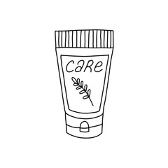 Eco cream isolated on a white background. Doodle style sketch. Icon of organic cosmetics
