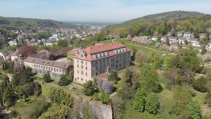 Fototapeta na wymiar 4k Aerial view over beautiful buildings in Baden Baden, Germany, Europe