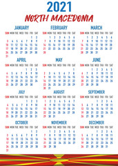 North Macedonia Calendar with flag. Month, day, week. Simply flat design. Vector illustration background for desktop, business, reminder, planner