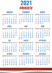 Monaco Calendar with flag. Month, day, week. Simply flat design. Vector illustration background for desktop, business, reminder, planner