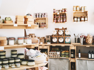 Zero waste shop interior details.