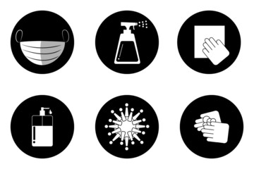 Vector icon set covid 19.Black and white collar.