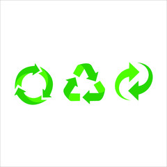 Recycled cycle arrows icon set. Recycled eco icon. Vector illustration. Isolated on white background