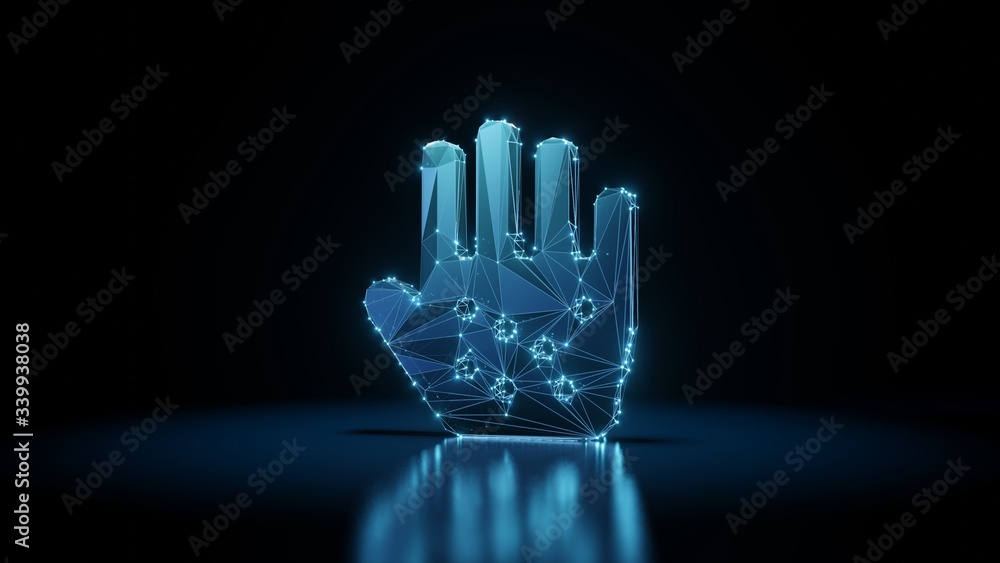 Aufkleber 3d rendering wireframe neon glowing symbol of allergies on black background with reflection