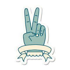 peace two finger hand gesture with banner sticker