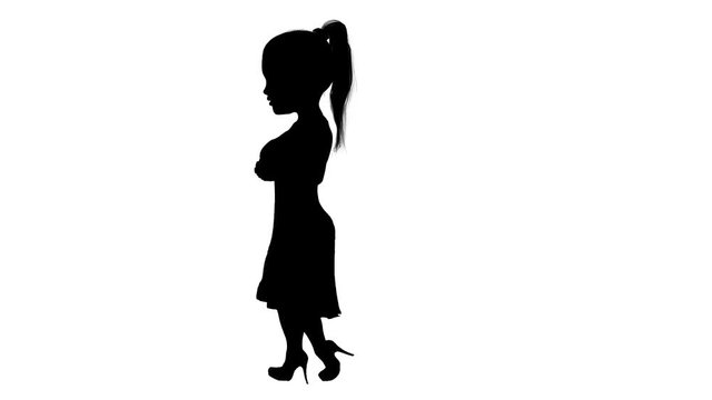 Silhouette of a small talking woman. Alpha channel. Alpha matte. FullHD. Motion Graphics. Computer Animation. Isolated. Loop.