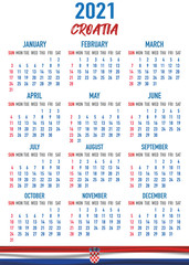 Croatia Calendar with flag. Month, day, week. Simply flat design. Vector illustration background for desktop, business, reminder, planner