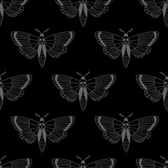 African deaths head hawkmoth seamless doodle pattern