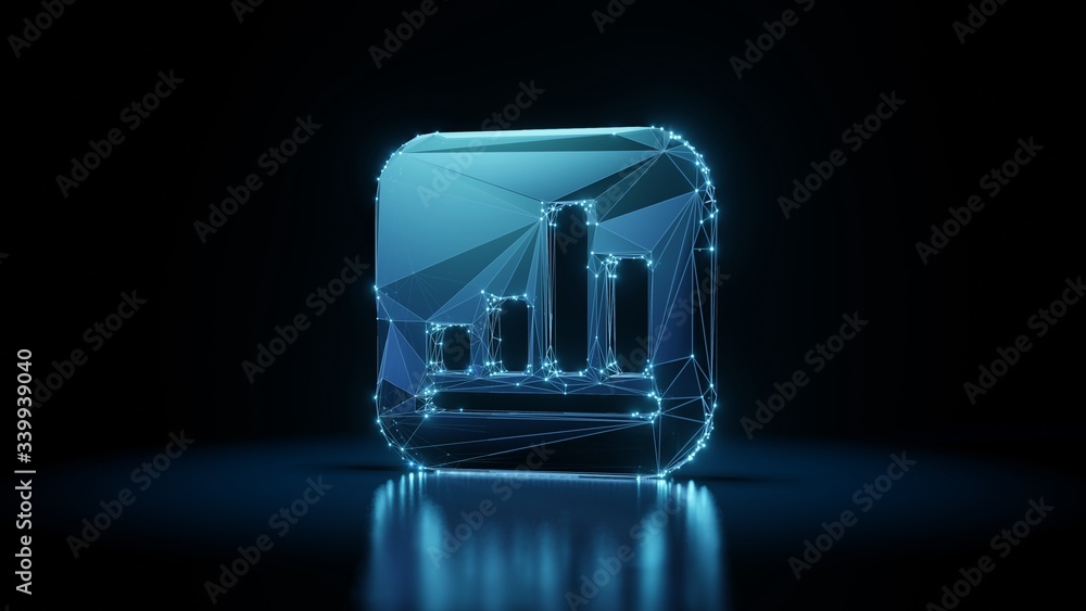 Aufkleber 3d rendering wireframe neon glowing icon of financial app on black background with reflection
