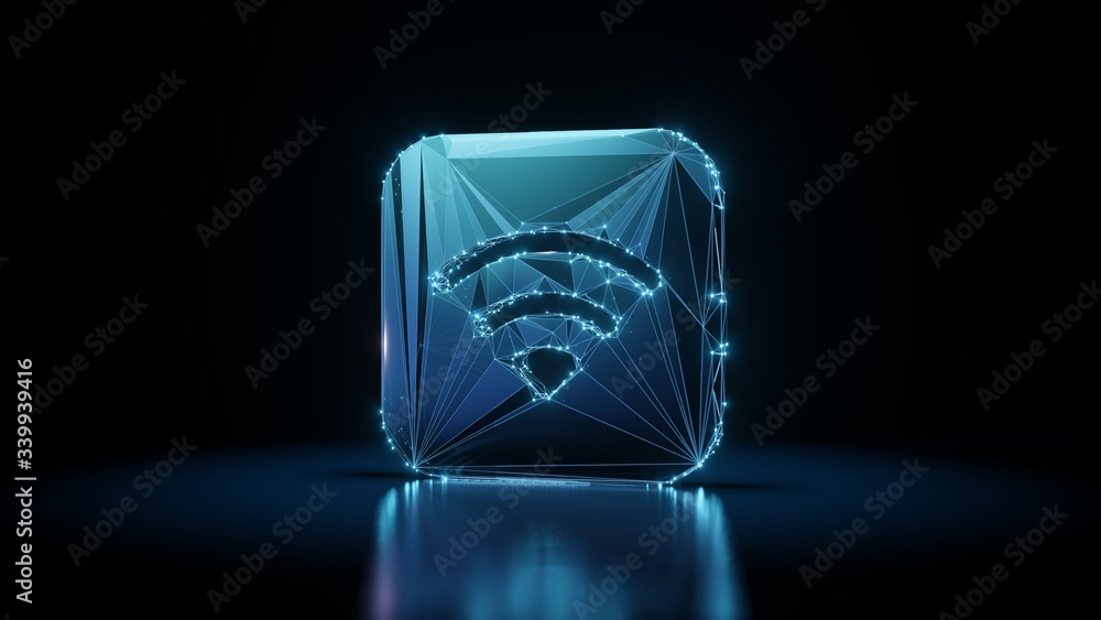 Aufkleber 3d rendering wireframe neon glowing icon of signal app on black background with reflection