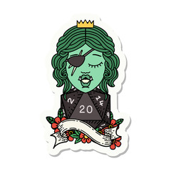 orc rogue character with natural twenty dice roll sticker