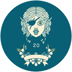 elf rogue character with natural twenty dice roll illustration