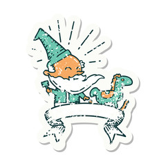 grunge sticker of tattoo style santa claus christmas character making toy