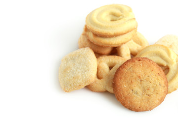 Fototapeta na wymiar Danish butter cookies, butter cookies on white