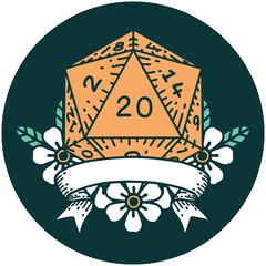 natural 20 critical hit D20 dice roll icon