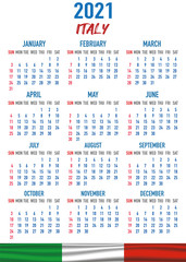 Italy Calendar with flag. Month, day, week. Simply flat design. Vector illustration background for desktop, business, reminder, planner