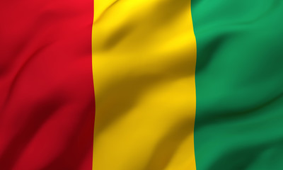 Flag of Guinea blowing in the wind. Full page Guinean flying flag. 3D illustration.
