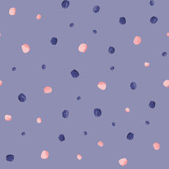 Small textural dots vector seamless pattern. Girly seamless pattern. Pink blue spots on purple background. Vector illustration. Surface pattern design.