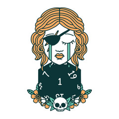 crying human rogue with natural one d20 roll illustration