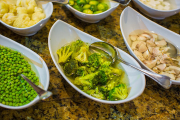 boiled broccoli in a restaurant buffet