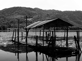 Deserted landing by an alpine lake