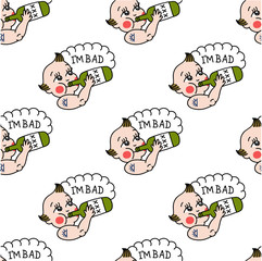 kewpie illustration traditional tattoo flash seamless doodle pattern