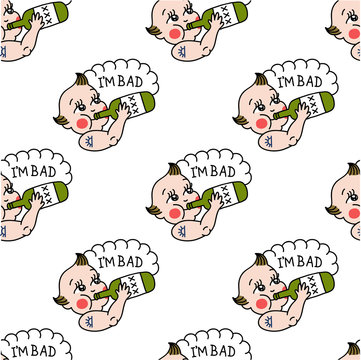 kewpie illustration traditional tattoo flash seamless doodle pattern