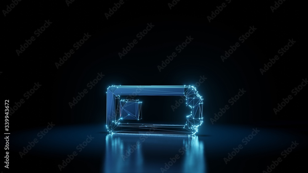 Poster 3d rendering wireframe neon glowing horizontal symbol of battery quarter on black background with re