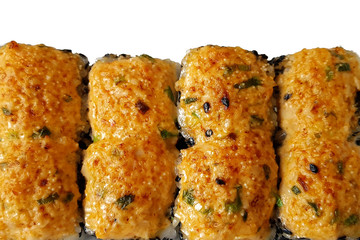 Set of eight roll with rice, caviar, vegetables