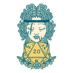 human barbarian with natural twenty dice roll illustration