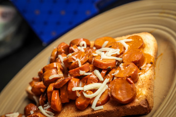 Cocktain Sausages on Toast