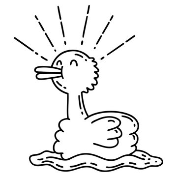 recommend clip art: traditional black line work tattoo style swimming duck