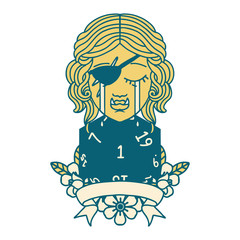 crying orc rogue character with natural one roll illustration