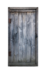 Old wooden closed door isolated on white background.