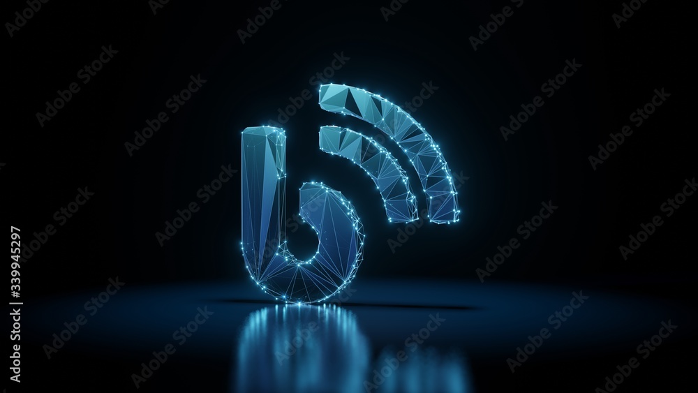 Poster 3d rendering wireframe neon glowing symbol of blog on black background with reflection