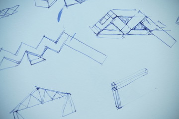 Blueprint ink drawing of design