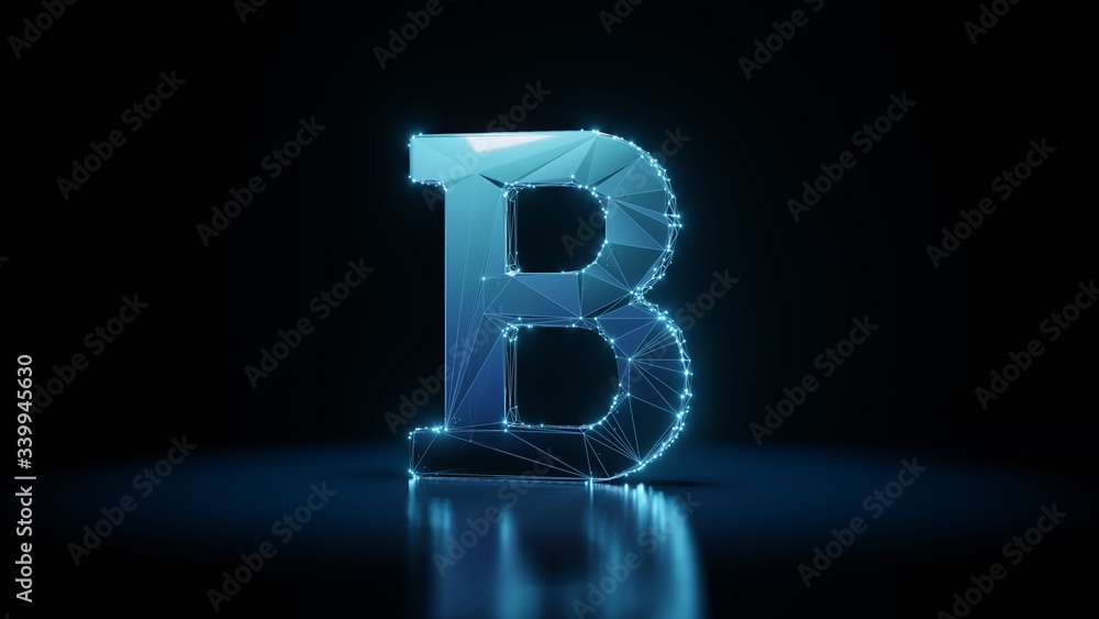 Aufkleber 3d rendering wireframe neon glowing symbol of bold on black background with reflection