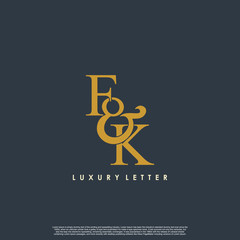 Obraz premium Initial letter F & K FK luxury art vector mark logo, gold color on black background.