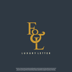 Initial letter F & L FL luxury art vector mark logo, gold color on black background.