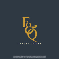 Fototapeta premium Initial letter F & Q FQ luxury art vector mark logo, gold color on black background.